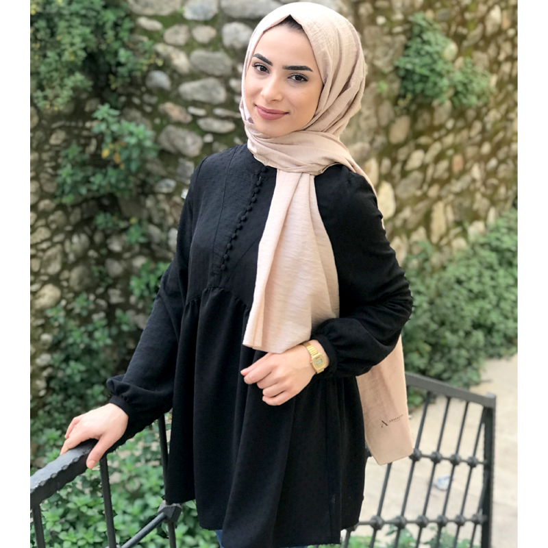 DÜĞMELİ SİYAH TUNİK - Görsel 1