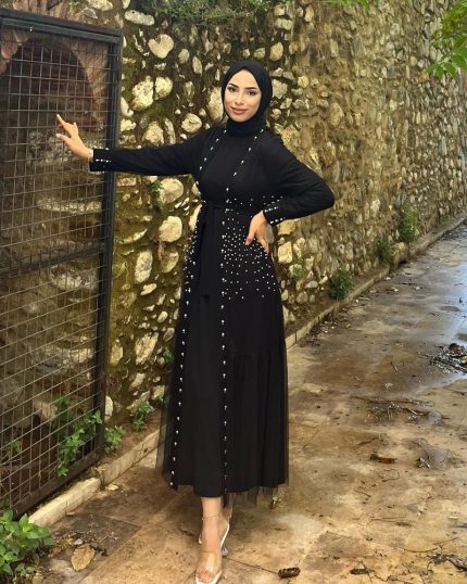 AYLİNA 789 TÜL İNCİLİ ABAYA ELBİSE