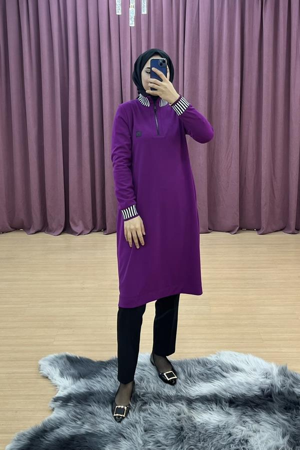 armine-423-yakasi-kolu-serit-detayli-tunik-1520.jpg ARMİNE TREND Fermuarlı Ribanalı Tunik - Görsel 1