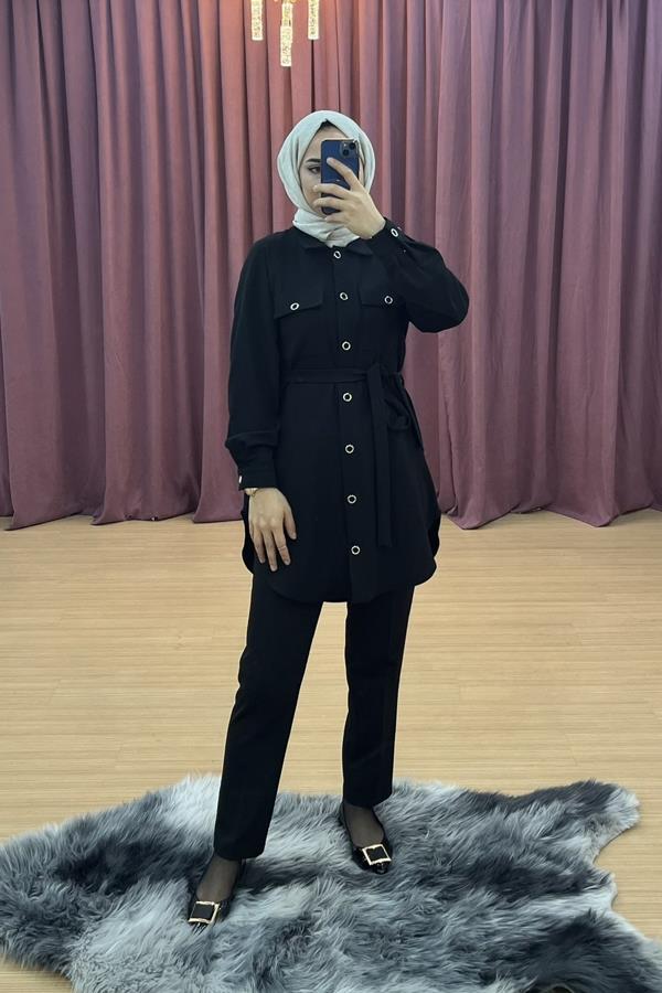 armine401-tunik-1249.jpg ARMİNE çift cepli kuşaklı tunik - Görsel 1
