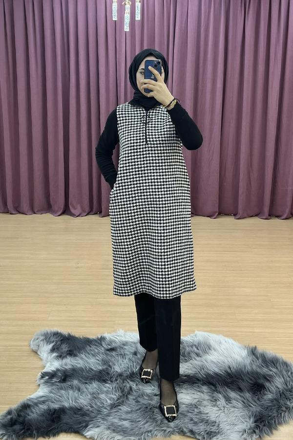 armine445-tunik-1698.jpg ARMİNE TREND Kazayağı Desenli Fermuarlı Tunik - Görsel 1