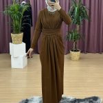 COOL krep yakası taş detaylı elbise