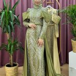 HENNİN 4650 taşlı saten kuyruklu abiye