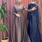 NEW ELEGANS 2322 saten taşlı abiye