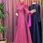 NEW ELEGANS 2404 kolları bağlamalı prenses abiye