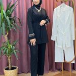 WENNEW 1036 kollaru taş detaylı pantolonlu takım