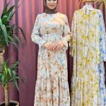 BERAY 9858 çiçek desen saten elbise