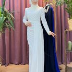 TUAY 3973 yaka ve kolları boncuk işlemeli abiye