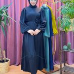 KASIRGA 6942 balon kol gül kuşak detaylı saten elbise