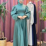 KASIRGA 6943 saten balon kol yandan bağcıklı elbise