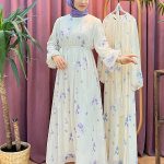 MERİ 6423 desenli şifon elbise