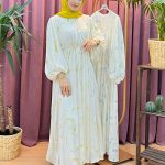 MERİ 6427 beli büzgülü balon kol şifon elbise