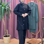 DEFRİNA 61098 overlok dikişli düğmeli pantolonlu takım