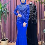 TUAY 4328 taş detaylı krep abiye