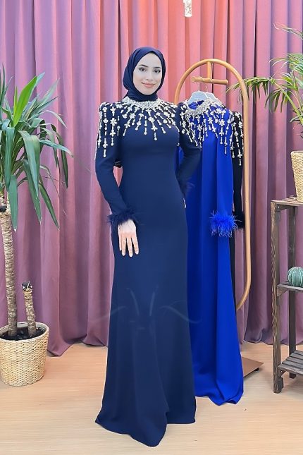 ELEGANS 2428 taşlı krep abiye