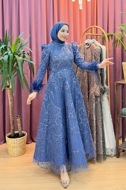 ELEGANS 2478 boncuk ve pul işlemeli abiye