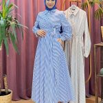 FELEMEZ 1795 terikoton çizgili bağlamalı elbise