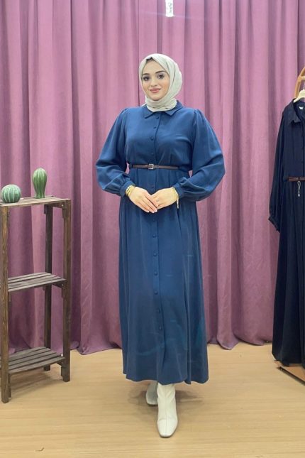 Cool 8334 Gömlek Yaka Kemerli Düğmeli Elbise