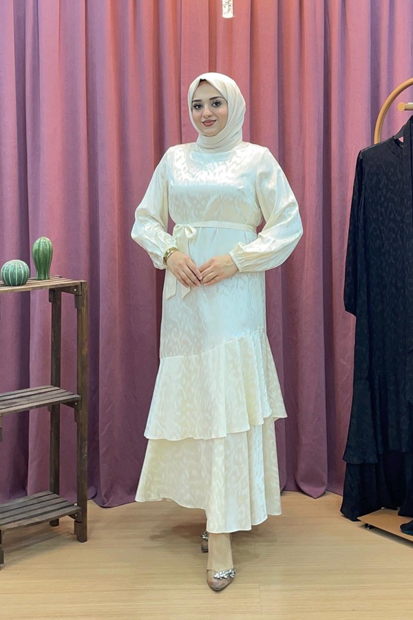 orhan1693-elbise-6536.jpg ORHAN 1693 Eteği Volanlı Jakar Elbise - Görsel 1