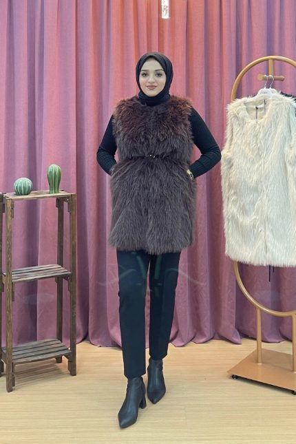 PUANE 5223 Puane Kemerli Suni Kürk Yelek
