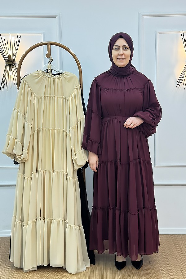 ksrg6982-elbise-6675.jpg Kasırga 6982 Kat Kat Şifon Elbise - Görsel 1