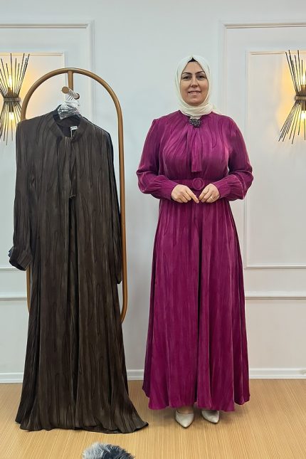 Orhan 1800 İpek Kupra Kemerli Elbise