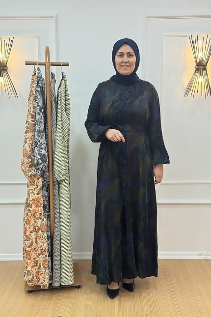 Orhan 1802 Desenli İpek Kupra Elbise