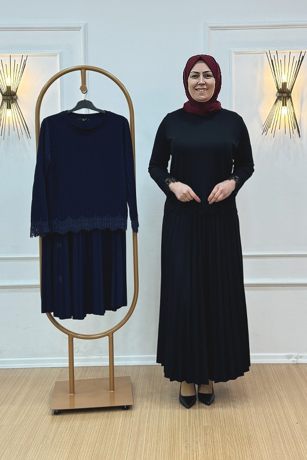 my312-1699-dantelli-pliseli-takim-6754.jpg MY312 1699 Dantel Detaylı Pliseli Etekli takım - Görsel 1